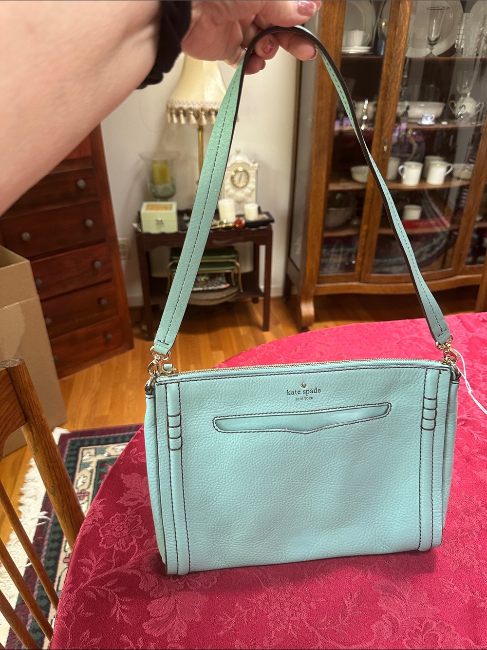 Kate Spade Seafoam Green Pebbled Leather Shoulder Bag w/ Unbranded Guitar Strap